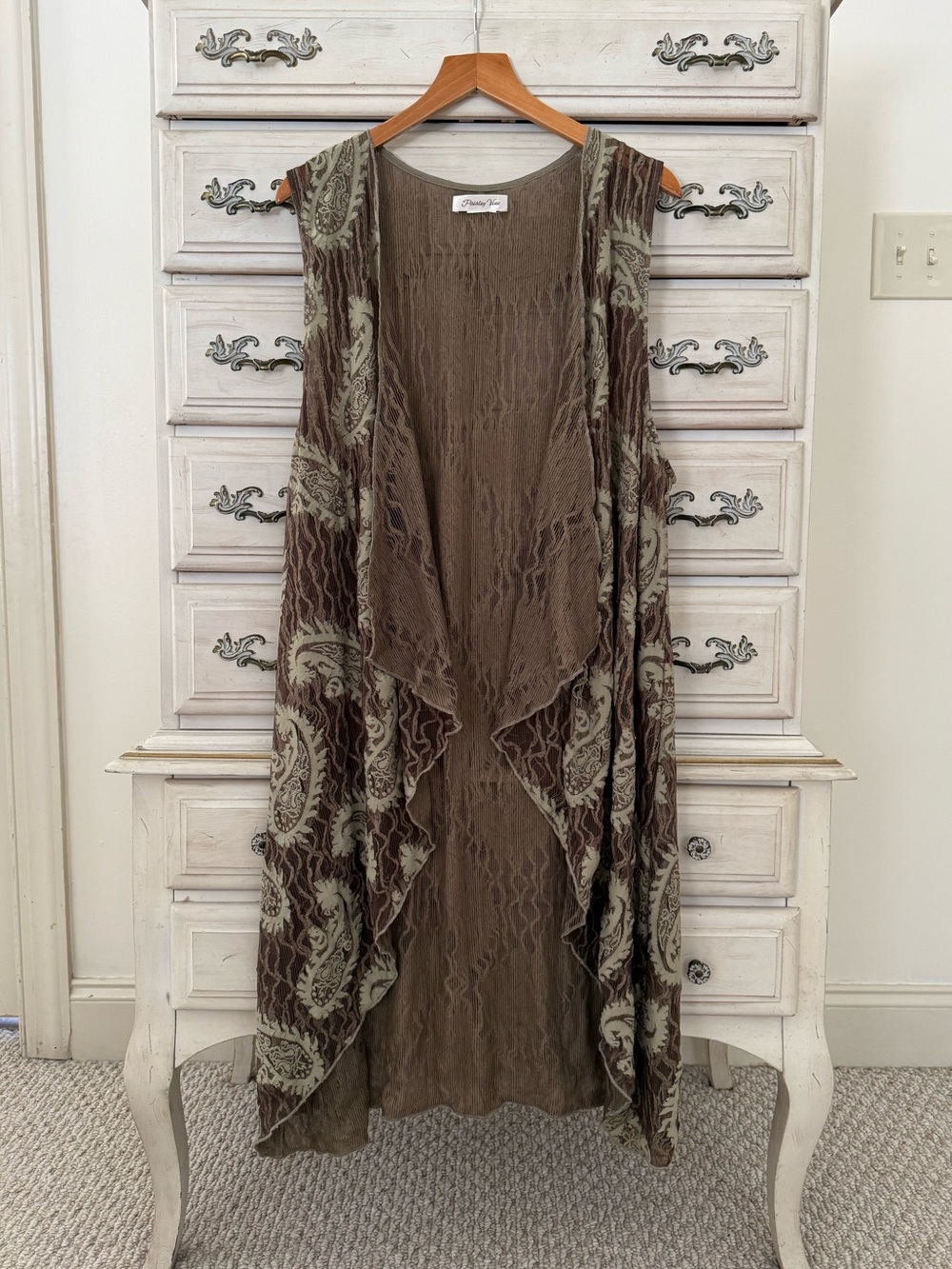 Brown Paisley Boho Knit Duster Vest